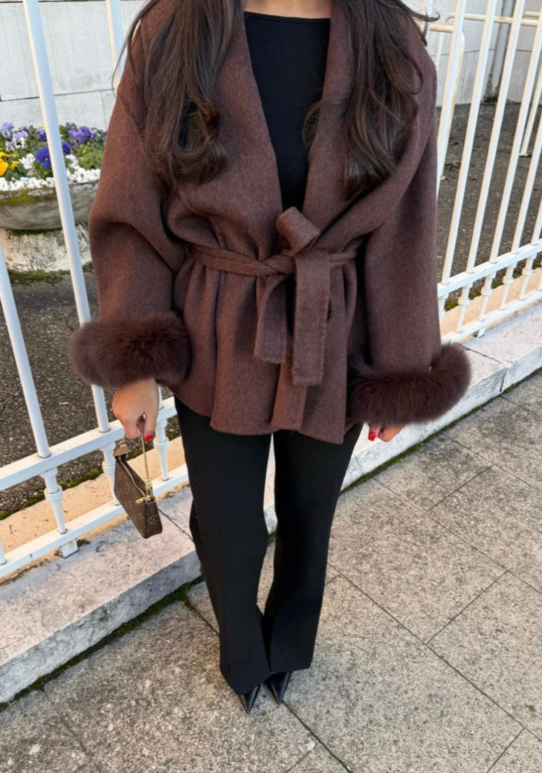 Omira |Pelzmantel - Mocca